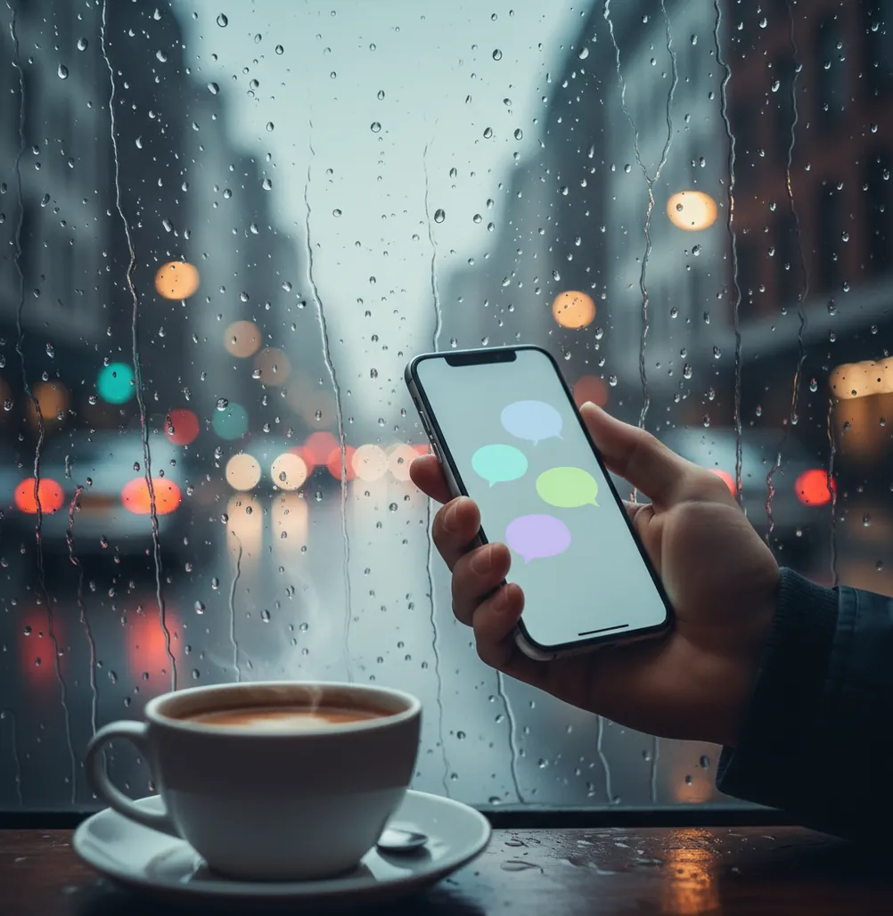 Person chatting with an AI assistant app on an iPhone during a commute