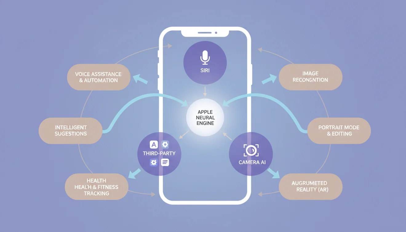 iPhone AI tools ecosystem showing built-in Apple features and third-party apps