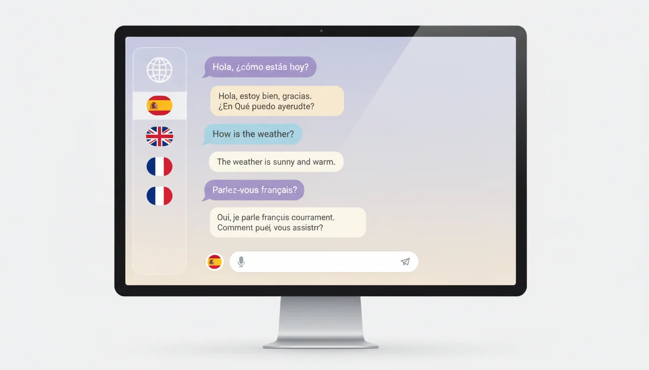 Chat IA inteligencia artificial interface showing multilingual AI conversation